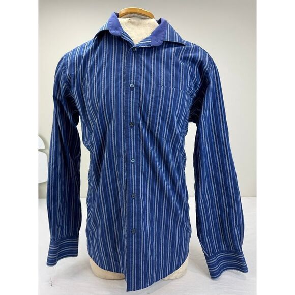 Bugatchi Uomo Dress Shirt Button Down Stripes Blue Twee Men's Large - Picture 2 of 10